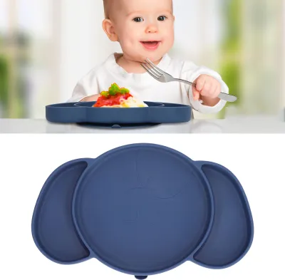 Produktbild von Geteilte Kinderteller, sicheres Silikon, faltbar, verhindern ein Verrutschen, Kleinkind-Saugnapf für Babys und Kleinkinder, dunkelblau
