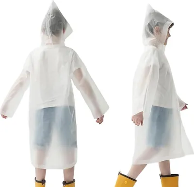 Produktbild von 2 Stück Regenponcho Kinder, Wiederverwendbar Wasserdicht Regencape Kinder mit Kapuze und Ärmeln, Eva Atmungsaktiv Regenschutz Regenmantel Kinder