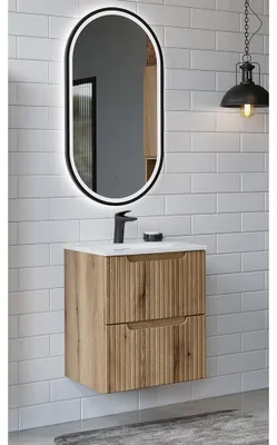 Produktbild von Badmöbel-Set 2-teilig mit 50 cm Waschtisch in Eiche mit gerillter Front - NEWPORT-56-EVOKE
