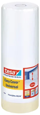 Imagen del producto de Lámina protectora para pintura tesa® Pro Easy Cover® Universal, transparente, con cinta adhesiva, 2600 mm x 17 m