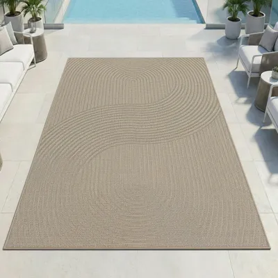 Produktbild von Teppich Outdoor grafisches Linienmuster wetterfest Terrasse Balkon Beige Größe - 120 x 170 cm