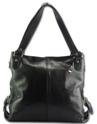Productafbeelding van Zwarte leren tas, groot, 40x28x14 cm, Florence, model D3OTF136S, voor dames