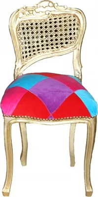 Produktbild von Casa Padrino Barock Damen Stuhl Mod2  Karo Bunt / Gold - Schminkstuhl