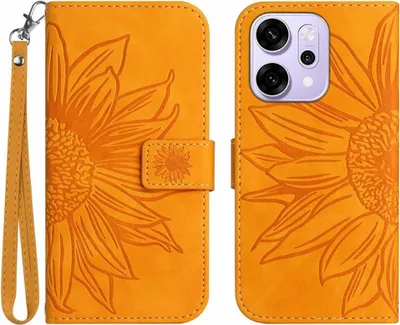 Produktbild von OPPO Reno14 Hülle - Coverup Sonnenblume Klapphülle mit Schlüsselband - Gelb