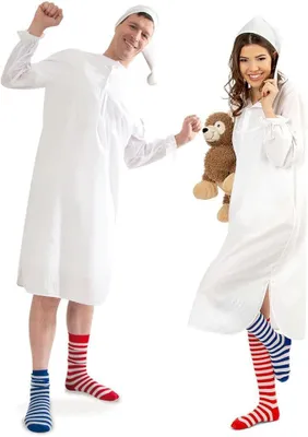 Produktbild von Herren-/Damenkostüm Nachthemd, Hemd mit Mütze, Fasching, Schlafanzugparty (S)