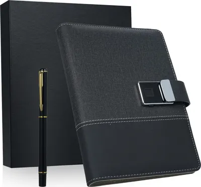 Zdjęcie produktu dla Skórzany notatnik LUCKDANO A5 z blokadą linii papilarnych i napędem USB 16 GB, w linie, pamiętnik, biznesplaner, dla studentów, czarny