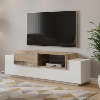 Image de Andris - Meuble TV 160x45x51h cm Blanc Brillant, 2 Étagères Italy