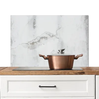 Obrázek produktu pro KitchenYeah® Splashback kitchen - Kuchyňský splashback - Ochrana stěny sporáku a dřezu - Beton - Šedá - Bílá 80x55 - Alu-Dibond (alternativa ke skleněnému splashbacku) - Tepelně odolný - Splashback na sporák -