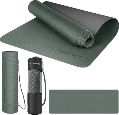 Imagen del producto de Esterilla de yoga antideslizante de TPE, con dimensiones de 183 x 61 x 0,6 cm, que incluye una bolsa de transporte y una correa
