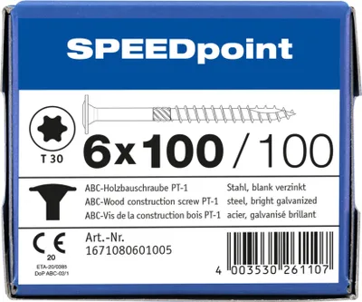 Produktbild von ABC SPEEDpoint Holzbauschraube Tellerkopf T30 Teilgewinde Schabenut A2J 6x100mm (100)