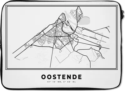 Produktbild von MuchoWow® Laptop Hülle 13 Zoll Karte - Ostende - Belgien - Schwarz und weiß - Stadtplan Laptoptasche - Laptophülle - Sleeve - Rundumschutz