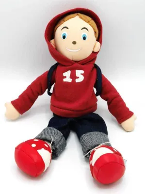 Immagine prodotto di Bambola di pezza allegra con cavallo, lunga 36 cm, rossa