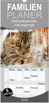 Produktbild von Familienplaner 2026 - Katzenkalender mausgemalt mit 5 Spalten (Wandkalender, 21 x 45 cm) CALVENDO