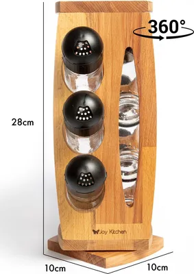 Produktbild von Joy Kitchen™ drehbares Gewürzregal aus Holz | Gewürzdosen aus Glas | Küchenregal | stehendes Gewürzregal | Gewürzregal | Drehteller | Organizer für die Arbeitsplatte | Vorratsgläser aus Glas mit Deckel | Gläser mit Deckel | Gewürzturm