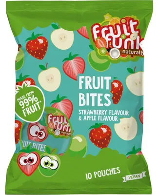 Produktbild von Fruitfunk Fruit Bites Erdbeere & Apfel, 100 g – Natürliche Fruchtsnacks