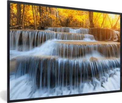Produktbild von MuchoWow® Gerahmtes Poster Wasserfall - Natur - Bäume - Herbst - Landschaft 30x20 cm - Poster mit Schwarzem Bilderrahmen Wandposter Rahmen Foto Bilder - Kunstdruck - Bild-Poster