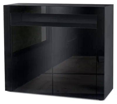 Produktbild von Kommode Valencia, Sideboard mit 2 Türen und 1 offenem Fach, Schwarz matt/Schwarz Hochglanz/Schwarz Hochglanz (108 x 92 x 40 cm)