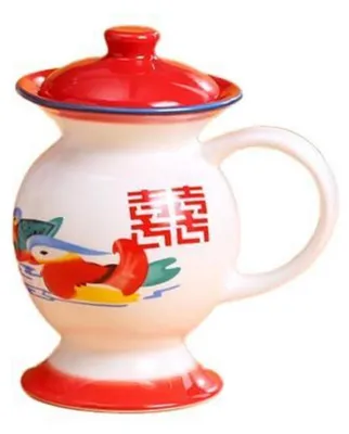 Image de Tasse vintage en émail, rouge, avec couvercle et anse, 13,5 cm