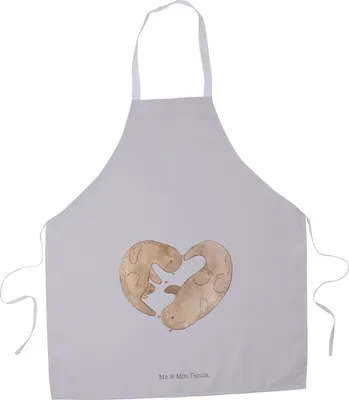 Produktbild von Mr. & Mrs. Panda Schürze Otter Herz - Grau Pastell - Geschenk, Kellnerschürze, Küchenschürze, Hochzeitstag, Küchenzubehör, Grillschürze, Liebe, Kochschürze