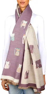 Produktbild von BRUBAKER Cashmirillo Damen Schal mit Katzen Muster - 70 x 200 cm - Warm und Kuschelig - Damenschal für Herbst und Winter, Flieder Lila