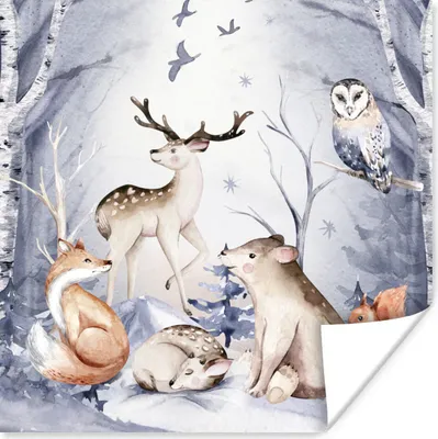 Produktbild von MuchoWow® Poster Wald - Winter - Weihnachten 75x75 cm - Wand Dekoration