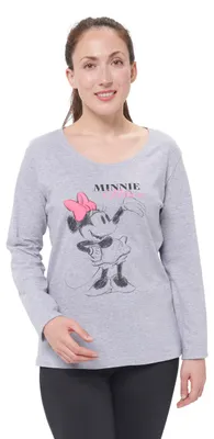 Produktbild von Disney Minnie Mouse Schlafanzug für Damen Pyjama Set Langarm Oberteil mit Hose Grau/Schwarz L