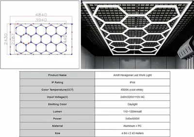 Image de Lumière hexagonale en nid d'abeille Système d'éclairage en nid d'abeille 3,94 x 2,29 m Lumière réglable.