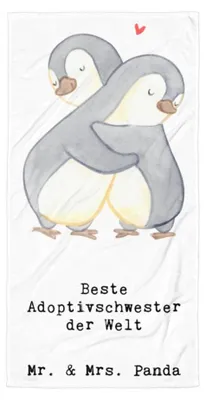 Produktbild von Mr. & Mrs. Panda Handtuch Pinguin Beste Adoptivschwester der Welt - Weiß - Geschenk, Tochter, Familie, Duschhandtuch, Reisehandtuch, Großes, Geschenkidee, Strandtuch