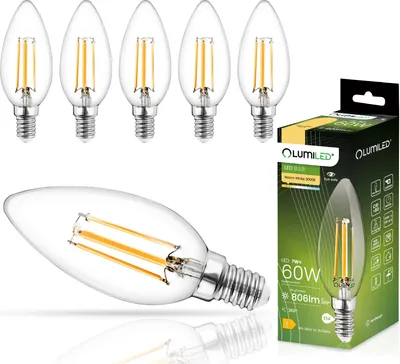 Produktbild von LUMILED B35 E14 LED Lampe 6 Stück Set 7W (ersetzt 60W) 806 lm Kerze Birnen Klar Glas Leuchtmittel Kerzenform 3000K Warmweiß Lampen Birnen