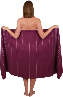 Image de Serviette de bain de luxe extra grande Unyqoos® pour la plage et la piscine – 100 % coton, 90 x 180 cm, disponible en différentes couleurs avec des rayures blanches ou grises