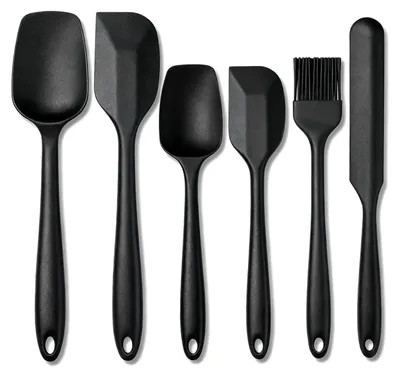 Produktbild von Teigschaber-Set, hitzebeständige Spatel, Back- und Kochutensilien mit Pinsel (schwarz, 6-teilig)