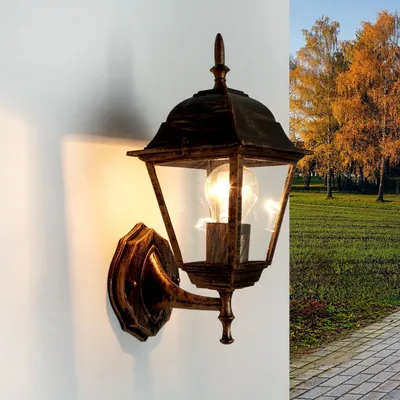 Produktbild von Außenleuchte Wand in Schwarz Kupfer IP44 E27 Glas Aluminium Rustikal Wandlampe außen Garten Hof