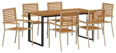 Zdjęcie produktu dla Zestaw do jadalni w ogrodzie 7 pcs Beżowy Lite Drewno Akacji