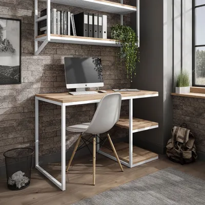 Obrázok produktu pre Pracovný stôl Počítačový stôl MODERN LOFT Biely / dub Wotan