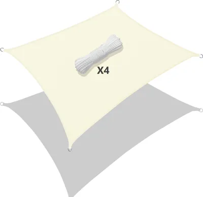 Image de Voile d'ombrage VOUNOT® rectangulaire avec cordes de fixation, imperméable, pour balcon, jardin ou terrasse, 3 x 2 m, beige