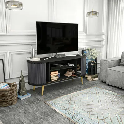 Image de Bailu - Meuble TV, 140x43x64h cm Noir, 2 Étagères