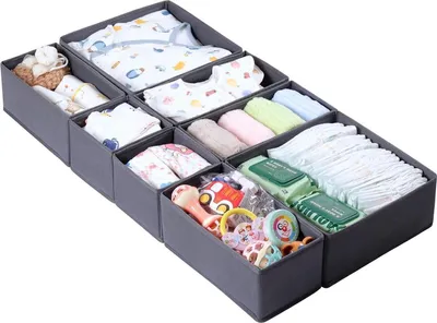 Produktbild von ORLISA 8-teiliges Set Kleiderschrank Organizer Aufbewahrungsboxen Grau Babykleidung