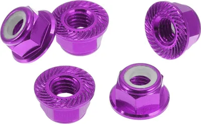 Produktbild von 5 Stück M5*0.8 Auto Flanschmuttern Aluminiumlegierung, Kunststoff-Gummiring Prägesechskantgewinde Lila Gummiring 6mm/0.24"
