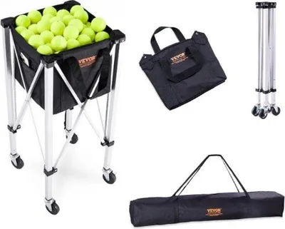 Produktbild von Famanu Tennisballenwagen - Faltbar, für bis zu 150 Tennisbälle - Schwarz mit silbernen Akzenten