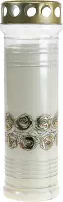 Produktbild von Grabkerze Weiß Rosen Gold Trauerlicht Ø7cm 23,5cm 100h 2St Set, 2 Stück