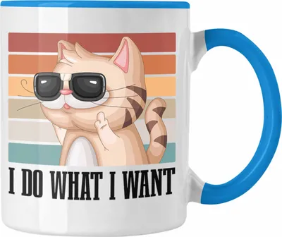 Produktbild von Trendation - Lustige Tasse Katze "Ich Mache Was Ich Will" Geschenkidee Katzen Freunde (Blau)