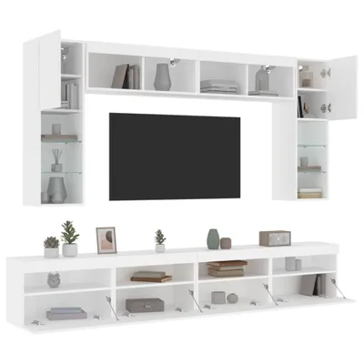 Produktbild von Design 8-tlg. TV-Wohnwand mit LED-Leuchten Weiß, TV-Schränke 2024 Neu