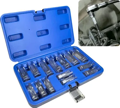 Immagine prodotto di Set di chiavi a bussola per il tubo del carburante, 14 pezzi, acciaio resistente, design aperto