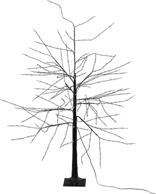 A black LED tree with warm white lights on a white background.
