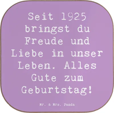 Produktbild von Mr. & Mrs. Panda Untersetzer für Gläser Spruch 1925 Geburtstag Freude - Lavendeltraum - Geschenk, Tassen, Coaster, Geboren am, Tischuntersetzer, Alter, Alles Gute