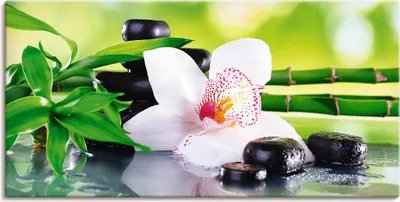 Produktbild von ARTland Leinwandbild Spa Steine Bambus Zweige Orchidee Größe: 60x30 cm