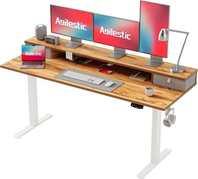 Immagine prodotto di Scrivania regolabile in altezza con 2 cassetti e motore elettrico, 160 x 60 cm, marrone chiaro