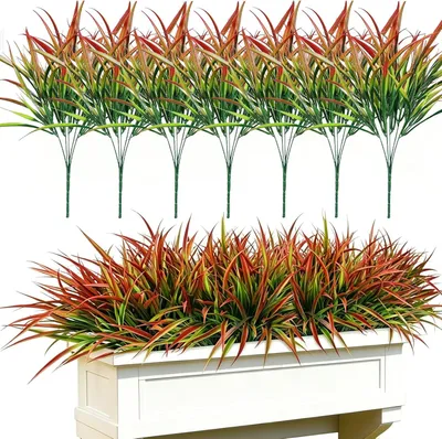 Image de 16 pièces de plantes artificielles, résistantes aux UV, pour intérieur et extérieur, paquets de gazon synthétique