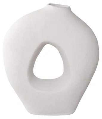 Obrázek produktu pro Bílá keramická váza, organický tvar s trojúhelníkovým otvorem, rozměry 24 × 10,5 × 27,8 cm