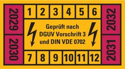 Produktbild von Dreifke® Prüfplakette n.DGUV 3 29-32, gelb/rot, Dokumentenfolie, selbstkleben...